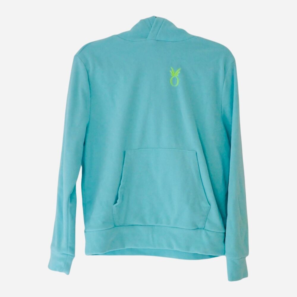Dudley Stephens Hendrie Hoodie Small Aqua Blue Pineapple Vello Fleece Terry